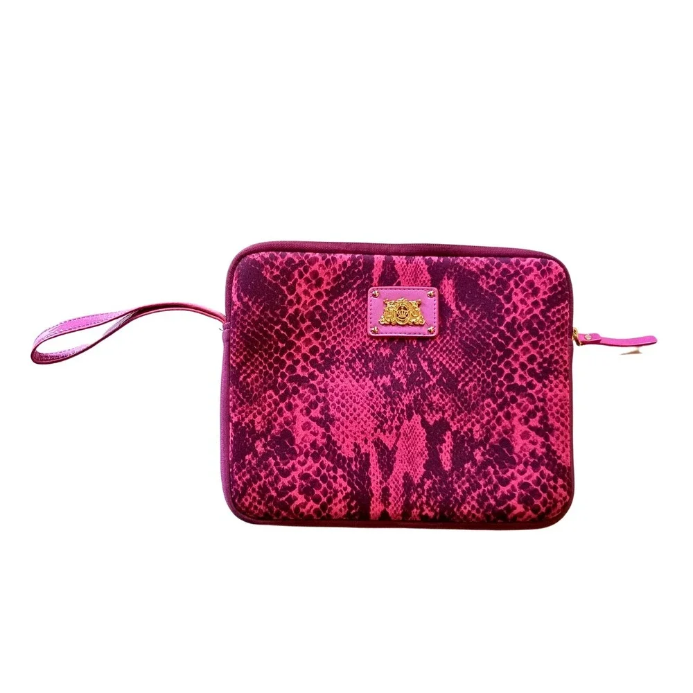 Juicy Couture Pink Python Snakeskin Neoprene Ipad /Tablet Wristlet Case 10” x 8”